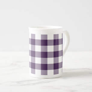 Caneca De Porcelana Padrão de Gingham Púrpura e Branca