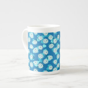 Caneca De Porcelana Padrão de lírio, turquesa, azul e branco