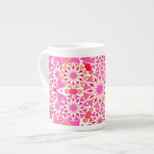 Caneca De Porcelana Padrão de mandala, tons de rosa e coral