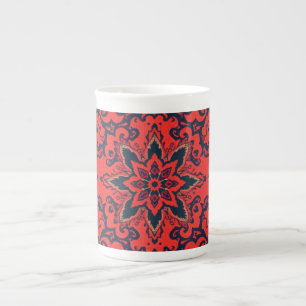 Caneca De Porcelana Padrão de Medalhões Persas Luxuosos Vermelhos e Az