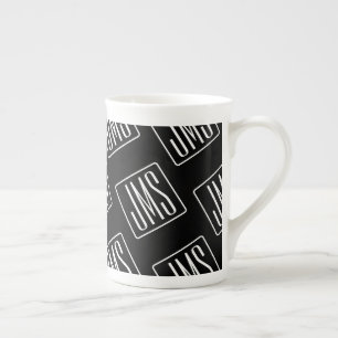 Caneca De Porcelana Padrão de Monograma Moderno Preto e Branco