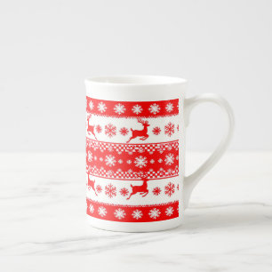 Caneca De Porcelana Padrão de Natal com Rena e Flocos de Neve