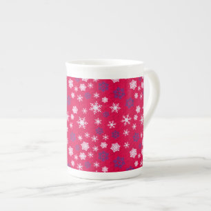 Caneca De Porcelana Padrão de Natal de Floco de Neve Vermelho Branco