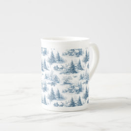 Caneca De Porcelana Padrão de Natal em Toile Azul
