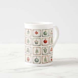 Caneca De Porcelana Padrão de Natal Lineart da Aquarela