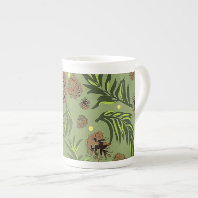 Caneca De Porcelana Padrão de Natal, Pine Snow 11 (Frente Esquerda)