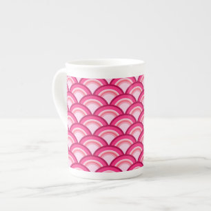 Caneca De Porcelana Padrão de onda Art Deco - fúcsia e coral