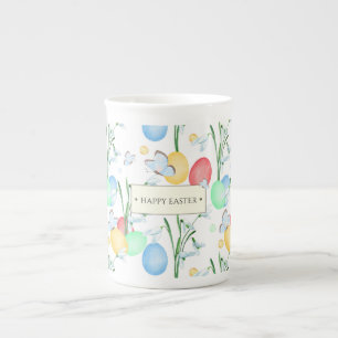 Caneca De Porcelana Padrão de Páscoa de Aquarela Bonita e Elegante