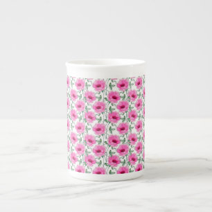 Caneca De Porcelana Padrão de Rosas Vermelhas Florais-55501