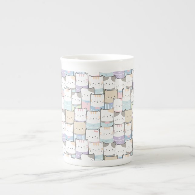 Caneca De Porcelana Padrão de rosto de Kitten Doodle (Frente)