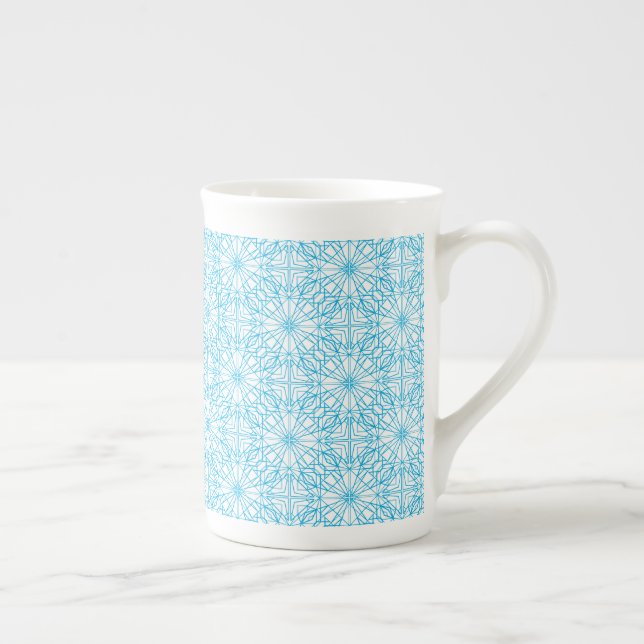 Caneca De Porcelana Padrão de simetria geométrica branca azul-claro br (Direita)