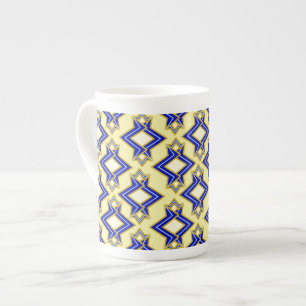 Caneca De Porcelana Padrão de wallpaper Art Deco, bege e azul
