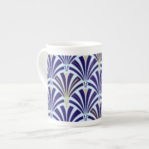 Caneca De Porcelana Padrão do ventilador Art Deco - cobalto e azul-céu