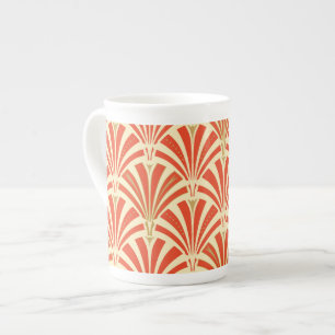 Caneca De Porcelana Padrão do ventilador Art Deco - laranja-mandarina