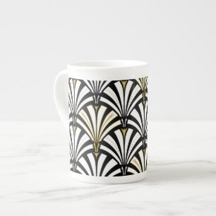 Caneca De Porcelana Padrão do ventilador Art Deco - preto e branco