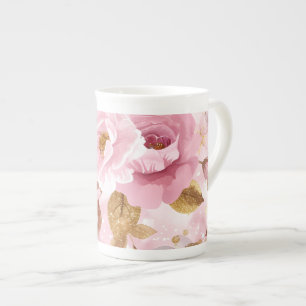 Caneca De Porcelana padrão elegante, sem costura, cor-de-rosa, com flo