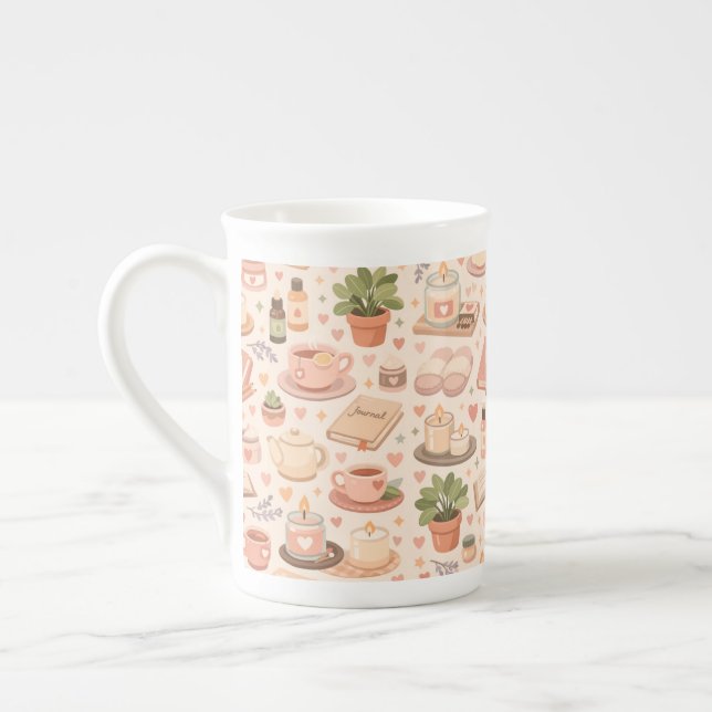 Caneca De Porcelana Padrão Estético de Autocuidado (Esquerda)