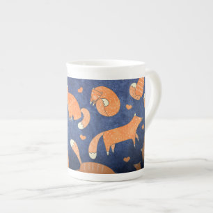 Caneca De Porcelana Padrão feliz de raposa animal