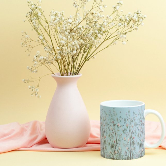 Caneca De Porcelana Padrão floral antigo azul (Criador carregado)