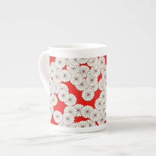 Caneca De Porcelana Padrão floral Art Deco - branco em vermelho