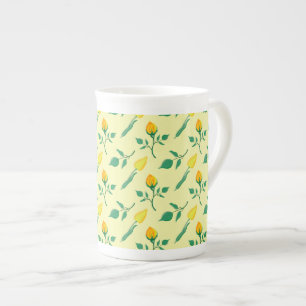Caneca De Porcelana Padrão floral com rosa amarela e flores tulipas
