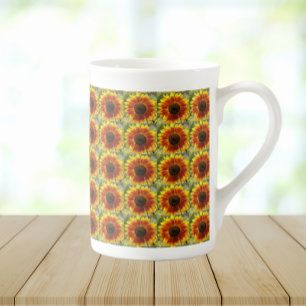 Caneca De Porcelana Padrão Floral de Girassol Amarelo e Bronze