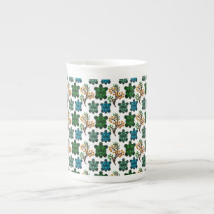 Caneca De Porcelana Padrão Floral de Tartaruga Marinha Tropical   Ocea