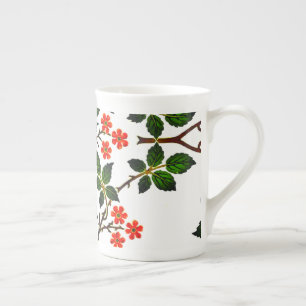 Caneca De Porcelana Padrão Floral do século 19 Folhagem Verde Rosa