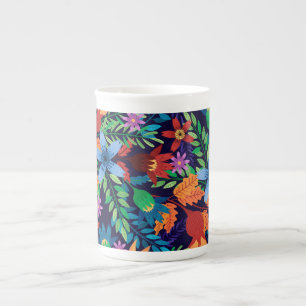 Caneca De Porcelana Padrão Floral Exótico Colorido-32436