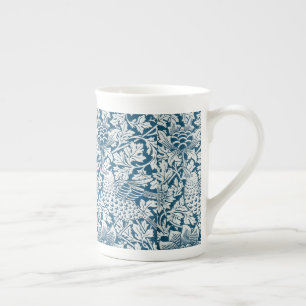 Caneca De Porcelana Padrão Floral Flores Folhas Pássaros Azul