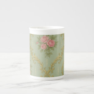 Caneca De Porcelana Padrão Floral Rococó Elegante em Pastéis Suaves