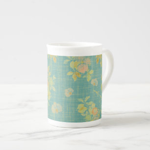 Caneca De Porcelana Padrão Floral Teal Primavera Vintage