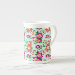 Caneca De Porcelana Padrão Floral Vintage Brilhante