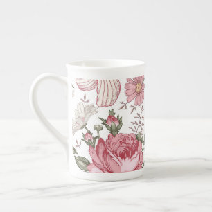 Caneca De Porcelana Padrão Floral Vintage com Rosas