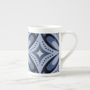 Caneca De Porcelana Padrão Geométrico Azul Estilo Retro