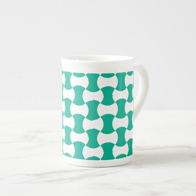 Caneca De Porcelana Padrão Geométrico Emerald Green e White (Frente Esquerda)