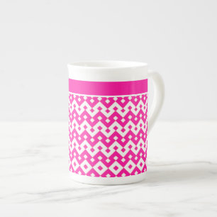 Caneca De Porcelana Padrão Geométrico Islâmico, Rosa-Adulto e Branco