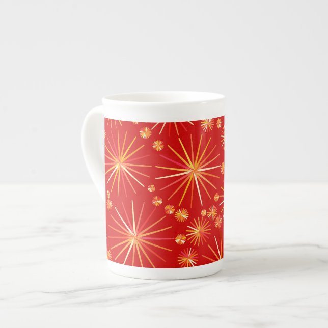 Caneca De Porcelana Padrão Sputnik do meio século, Vermelho Profundo (Frente Esquerda)