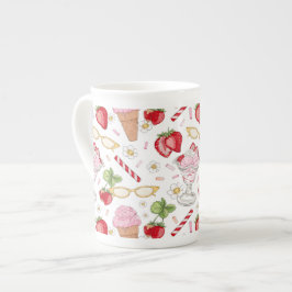 Caneca De Porcelana Padrão Sundae de Morango