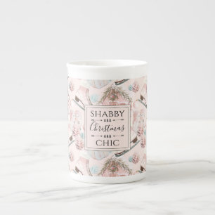Caneca De Porcelana Padrões de Natal Rosa-Chique Adoráveis