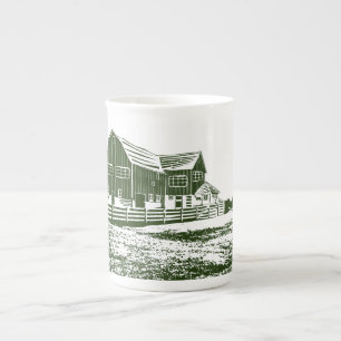 Caneca De Porcelana Paisagem de campo com recortes de madeira casa de 