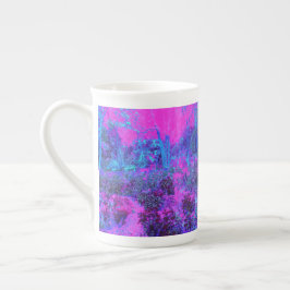 Caneca De Porcelana Paisagem Impressionista Azul e Rosa-Quente