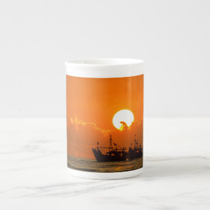 Caneca De Porcelana Paisagem Natural do Pôr do Sol com Barco-68465