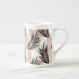 Caneca De Porcelana Palmeira Folha de Rosa Dourada Preta Havaiana Trop