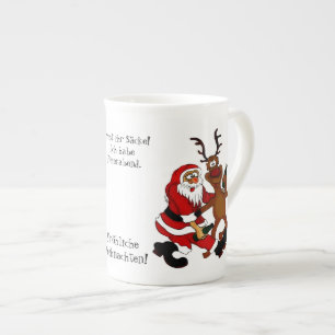 Caneca De Porcelana Papai Noel com alce - Feliz Natal