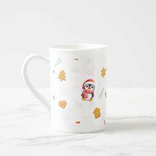Caneca De Porcelana Papais noeis Pinguins Feliz Padrão de Árvore de Na