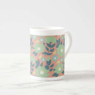 Caneca De Porcelana Papel de embrulho com flores abstratas verdes