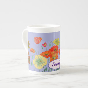 Caneca De Porcelana Papilas de laranja Flores Flores Púrpura Pastel L