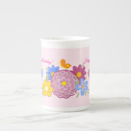 Caneca De Porcelana Parabéns, Flores Selvagens, Padrões de Pássaros do