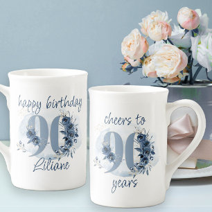 Caneca De Porcelana Parabéns pelos 90 Anos Flora Número 90